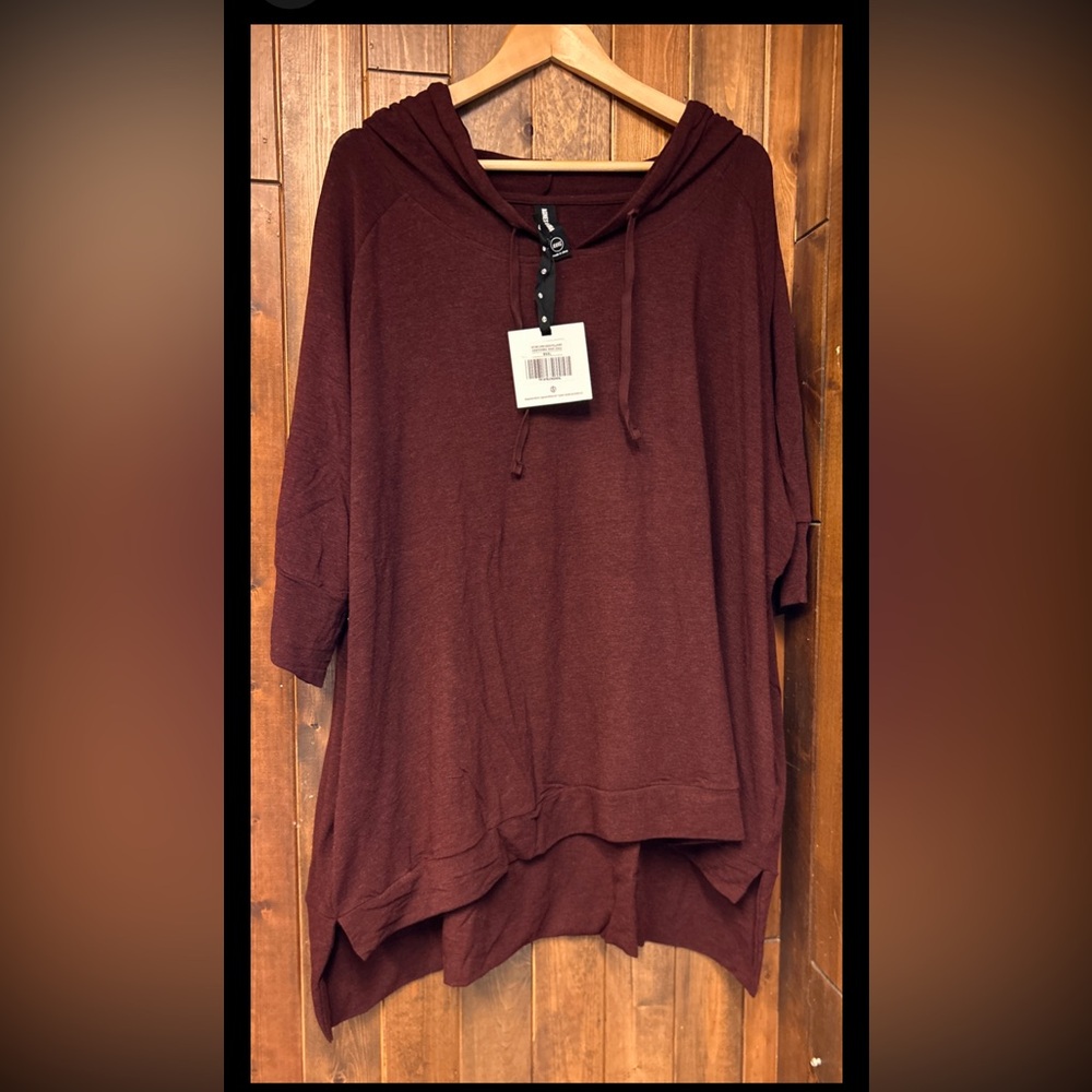 BRAND NEW Agnes & Dora Urban Effortless Hooded Pullover Top, Womens XXXL Wine